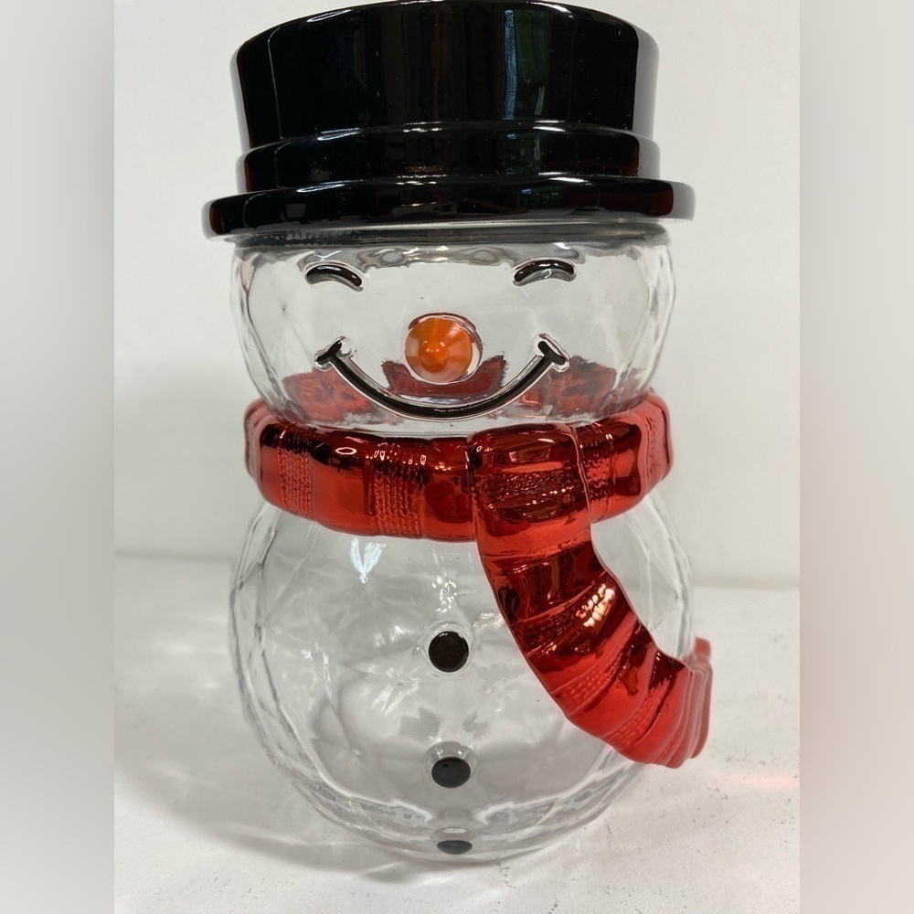 Bath and Body Works Clear Glass Snowman Single Wick Candle Pedestal Holder
